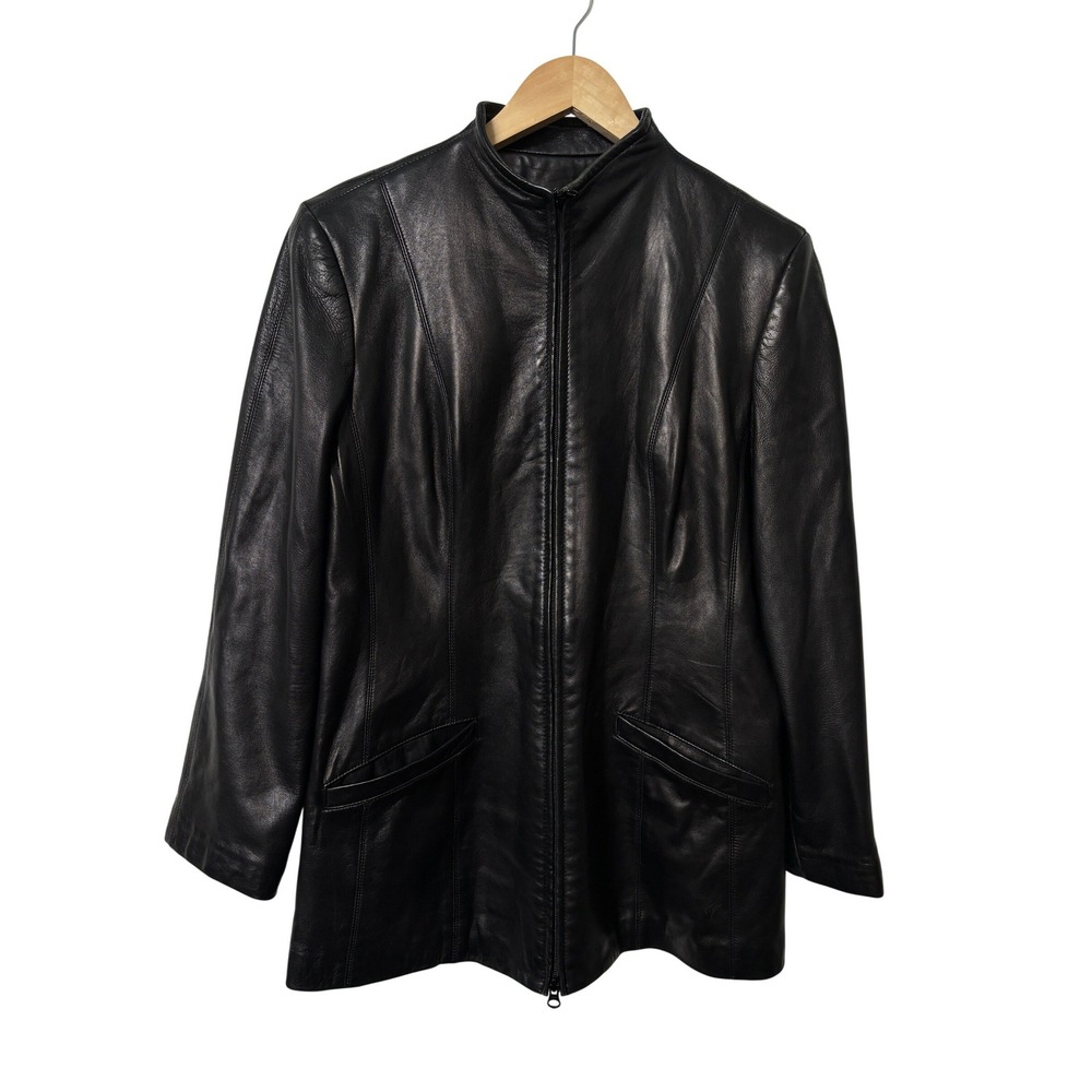Danier Black Italian Leather Zip Front Mock‎ Neck Jacket Womens Small Canada